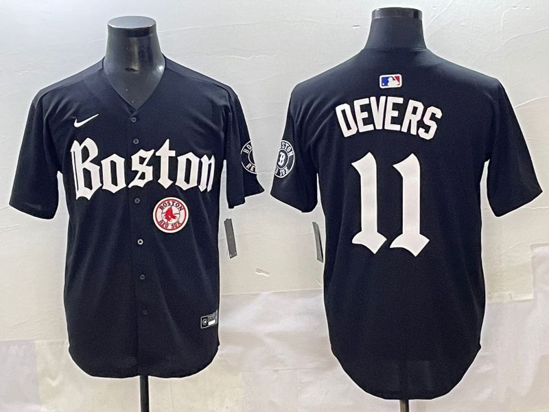 Men 2025 Boston Red Sox #11 Devers Black Five generations Joint Name Nike MLB Jersey style 25